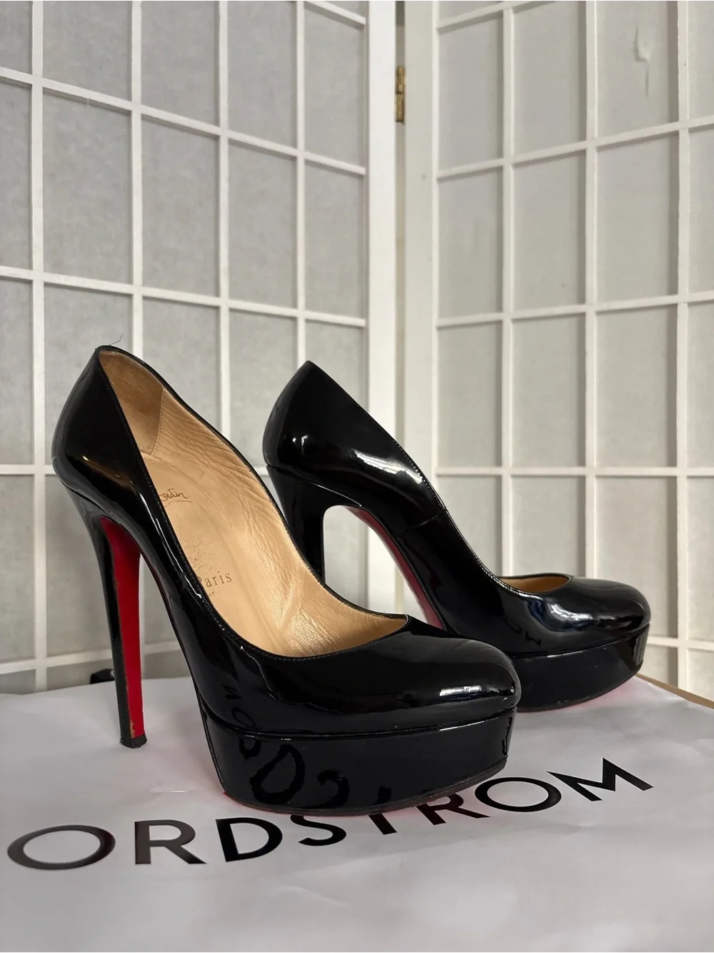 Christian Louboutin Black Patent Leather Platform Pumps with Red Soles